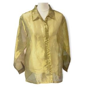 Vintage Carlie's Court Womens Size L Sheer Green Iridescent Button Up Top